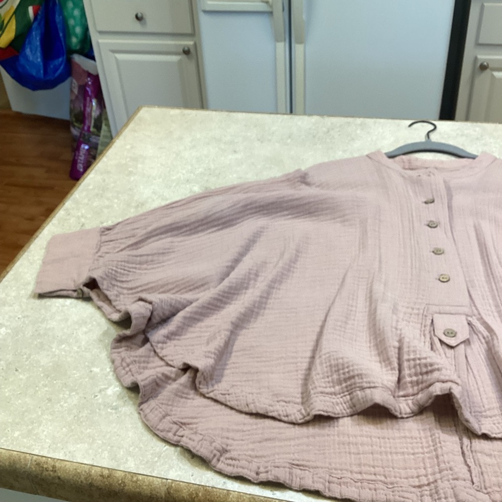 Free people women’s SZ S oversized poncho dusty pink boho top blouse - Picture 4 of 10
